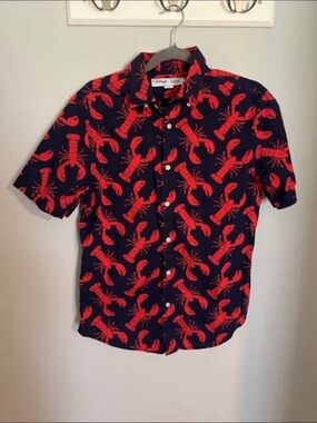 Old Navy Navy Short-Sleeve Button-Down with Red Lobster Print